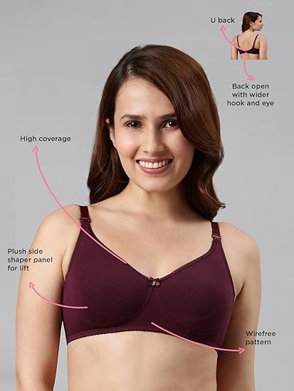 Enamor A055 Comfort Shaper Cotton Plus Size T-Shirt Bra – High Coverage, Non-Padded, Wirefree